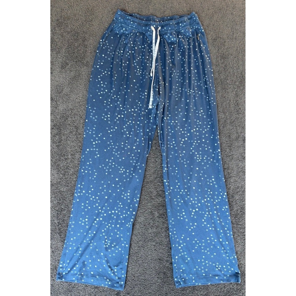 Eddie Bauer Women Blue Star Print Pajama Pants Sleepwear M Wide‎ Leg Drawstring